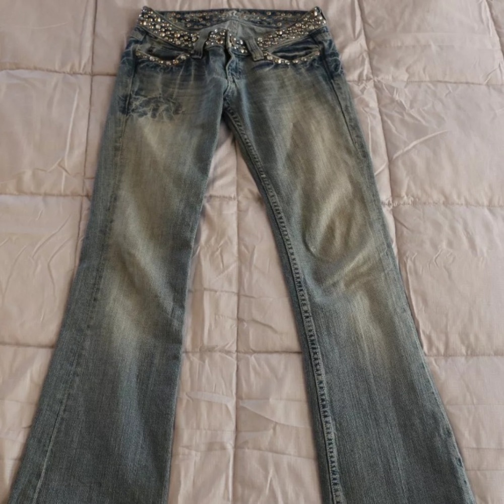 Miss Me Studs & Stones Jewel Denim Blue Jeans 26